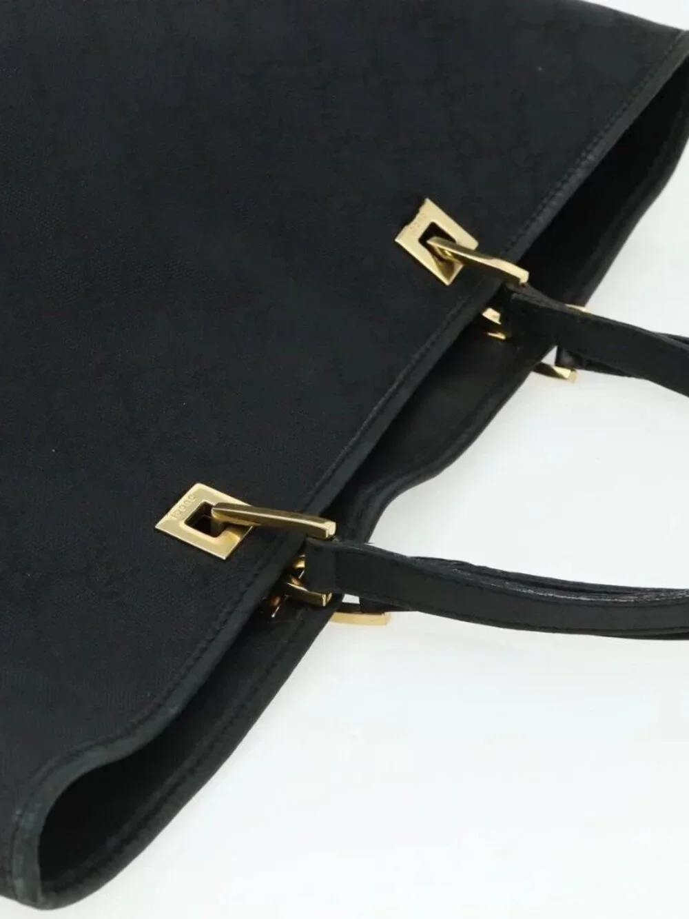 GUCCI GG Canvas Tote Bag Black Gold 002 1097 Auth ti3861
